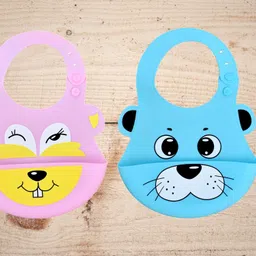 the little lookers Silicone Feeding Bib with Adjustable Strap, Waterproof, Easy to wash, Stain Proof | BPA Free/Soft Material Bibs with Tray/Food Catcher (Sky Blue & Pink, Pack of 2)-picture-43