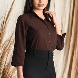 the trending company Women Slim Fit Solid Spread Collar Casual Shirt image 3