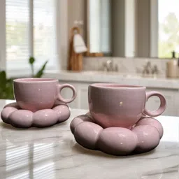 fariya Pack of 2 Ceramic Sunflower Bloom Ceramic Cup & Saucer Set-picture-25