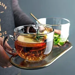 adhunyk Pack of 1 Glass jumbo tea cup With Handle for, juice mug , coffee mug, milk mug etc..450ml 1pcs image 2