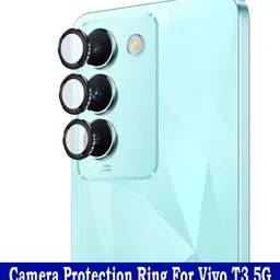 KREZEE Back Camera Lens Ring Guard Protector for Vivo T3 5G [Black Metal Alloy Camera Ring with 9H Glass] Set of 1-picture-14