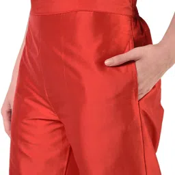 floreos Women Regular Fit Red Silk Blend Trousers image 4