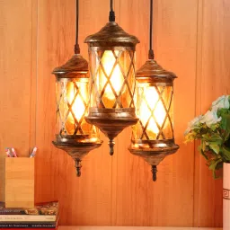 foziq Gold Metal 3 Light Cluster Hanging Lights image 1