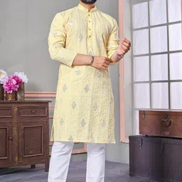 lazzly Men Embroidered Cotton Blend Straight Kurta image 3