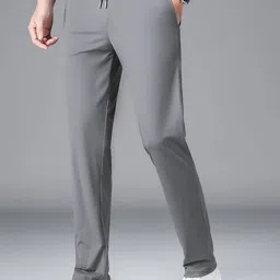 Men Solid Grey Track Pants-image-2