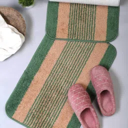 hosta homes Green Stripe Polyester 16 x 24 Inches Anti Skid Door Mat image 1