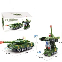 kidzjoy Army Combat Tank Transforming Robot Toy For KIDS / LED Light / Music / Bump Function image 2