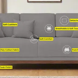 febonic Luca Fabric 3 Seater Sofa In Hazel Beige Colour image 3