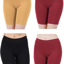 Pack of 4 Solid Women Multicolor Cycling Shorts-image-46