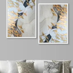 Art Street Set of 2 White Abstract Theme Framed Canvas Art Print image 1