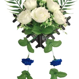 abhay flowers and fashion Wall Hanging Flower Bunch With Vase White Rose Artificial Flowerwith Pot-picture-27