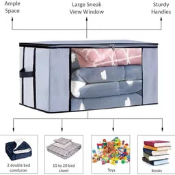 Ansarii Wardrobe Organizer Storage Bag With Zipper And Side Handles (Grey ,Pack-2) Polyester Laundry Bag image 2