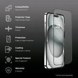 GRIPP Matte Tempered Glass for Apple iPhone 15 (3D Rounded Edges) image 3