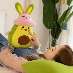 marselite Avocado Stuffed Toy with Pink Bunny Hat – Soft Hug Doll Gift for Kids - 42 cm image 2