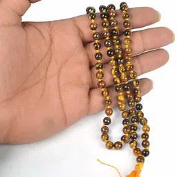 shivakari Tiger Hakik Chanting Mala 108+1 Beeds Agate Stone Chain image 2
