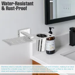 gloxy Wall Mount Toothbrush Stand with Soap Holder | Rust-Free Bathroom Organizer 10 inch 2 Bar Towel Rod image 5