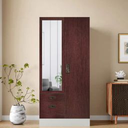 godrej interio Slimline Metal 2 Door Almirah In Royal Ivory & Dark Wood Colour With Mirror & Drawer-picture-25