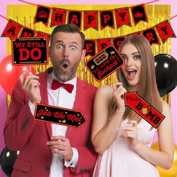 zyozi Anniversary Decoration Red Black Photo Booth Party Props DIY Kit(Pack of 50) image 3
