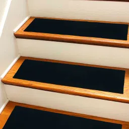 art india Black Solid Cotton 32x10 Inches Antiskid Stair Mats (Pack of 3) image 1