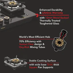 vidiem Vogue Gas Stove| World's First Fully Removable Burner Assembly|10MM Toughened Glass Manual Hob image 4