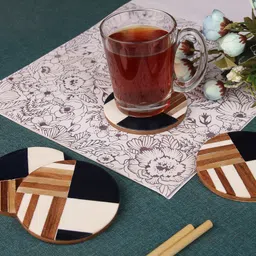 vatsu craft Round Medium Density Fibreboard, Wood, Resin Coaster Set-picture-11