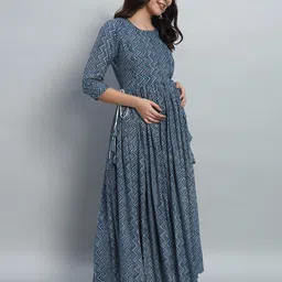 gujari Women Ethnic Dress Blue Ankle Length Dress image 4