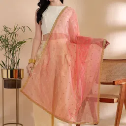 var vadhu Net Embroidered Pink Women Dupatta image 3