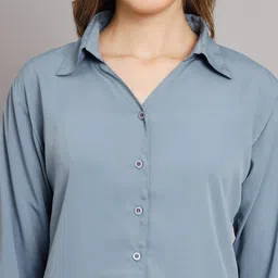 funday fashion Women Regular Fit Solid Spread Collar Casual Shirt image 4