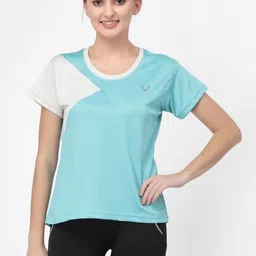 uzarus Women Colorblock Round Neck Polyester Light Green T-Shirt-picture-19