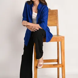 the trending company Women Oversized Fit Solid Spread Collar Casual Shirt image 5