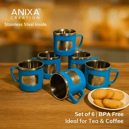 anixa creation Pack of 6 Stainless Steel, Plastic REGAL Tea Cup Set|Steel|Coffee Mug-picture-13