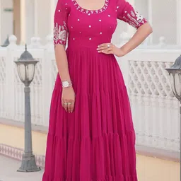 wedani lifestyle Embroidered Georgette Stitched Flared/A-line Gown image 3