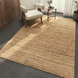 Gold Solid Wool and Viscose 5 ft X 8 ft Hand Woven Rectangle Carpet-image-1