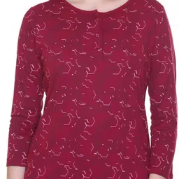 star touch Women Printed Round Neck Cotton Blend Maroon T-Shirt image 1