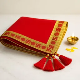 chitrashila Premium Red Velvet Pooja Aasan Cloth for Ganesh Poojan, Navratri, Diwali Pooja Altar Cloth image 2