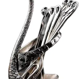 Stylish Fork and Spoon Set with Swan Base Holder Set Silver Stainless Steel Cutlery Set-image-44
