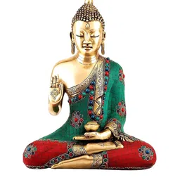 CraftVatika Gold-Toned & Green Abhaya Mudra Buddha Idol-picture-30