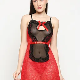 Lady Love Women Red & Black Self Design Baby Doll-picture-37