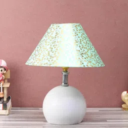 White Fabric Shade Table Lamp With White Base By Foziq image 2