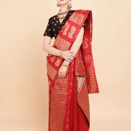 Sangria Maroon & Gold-Toned Ethnic Motifs Silk Blend Assamese Mekhela Chador image 3