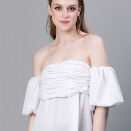 Oxolloxo Off-Shoulder Puff Sleeve Smocked Bardot Top-picture-19