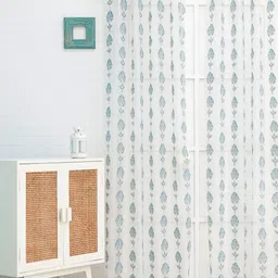 Ariana Turquoise Blue & White Floral Sheer Window Curtain image 1