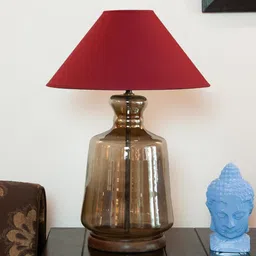 kapoor lampshades Francis Maroon Cotton Shade Night Lamp With Glass & Wood Base image 2