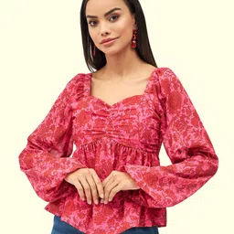 harpa Casual Regular Sleeves Floral Print Women Pink Top-picture-11