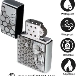 first dot Lighter Windproof Cigarette Lighter for Men Lighter Skull Skeleton Cool Lighter for Men Refillable Metal Pocket Lighter | Cool Skeleton Design Pocket Lighter image 2