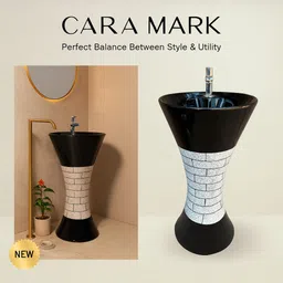 cara mark Pedestal Wash Basin - Luxury Glossy Pedestal Basin – Premium Ceramic Wash Basin-Modern Design Pedestal Basin image 2