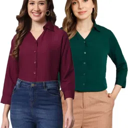 funday fashion Women Regular Fit Solid Spread Collar Casual Shirt-picture-18