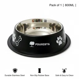fouresta Pet Bowl 800ml Round Stainless Steel Feeding Bowl for Dogs and Cats (Black) Stainless Steel Pet Bowl image 3