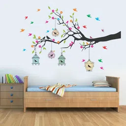 riditcreation 50 cm Beautiful Tree Branch and cages Self Adhesive Sticker image 2