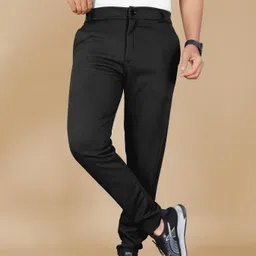 flicfol Men Regular Fit Black Lycra Blend Trousers-picture-48